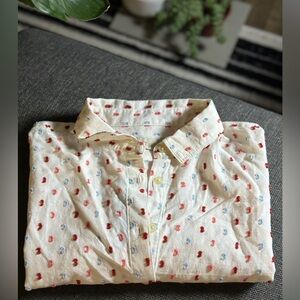 NWT LOFT Cream Shirt with Red and Blue Pattern